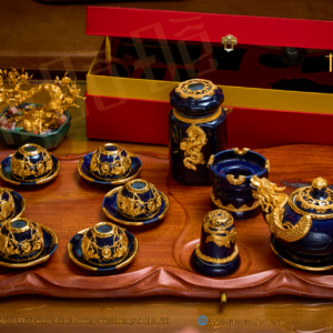 BỘ ẤM CHÉN "SONG LONG TRẦU NGUYỆT" | GỐM SỨ BÁT TRÀNG BỌC ĐỒNG MẠ VÀNG 24K | Thương Hiệu TÂM BỒ ĐỀ