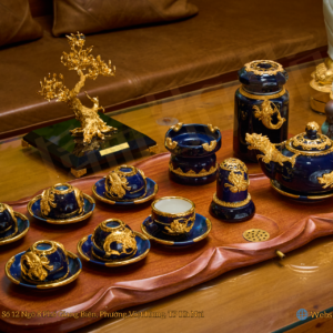 Bộ Ấm Chén "CÁ CHÉP HÓA RỒNG" | Gốm Sứ Bát Tràng Bọc Đồng Mạ Vàng 24K | Thương Hiệu Tâm Bồ Đề